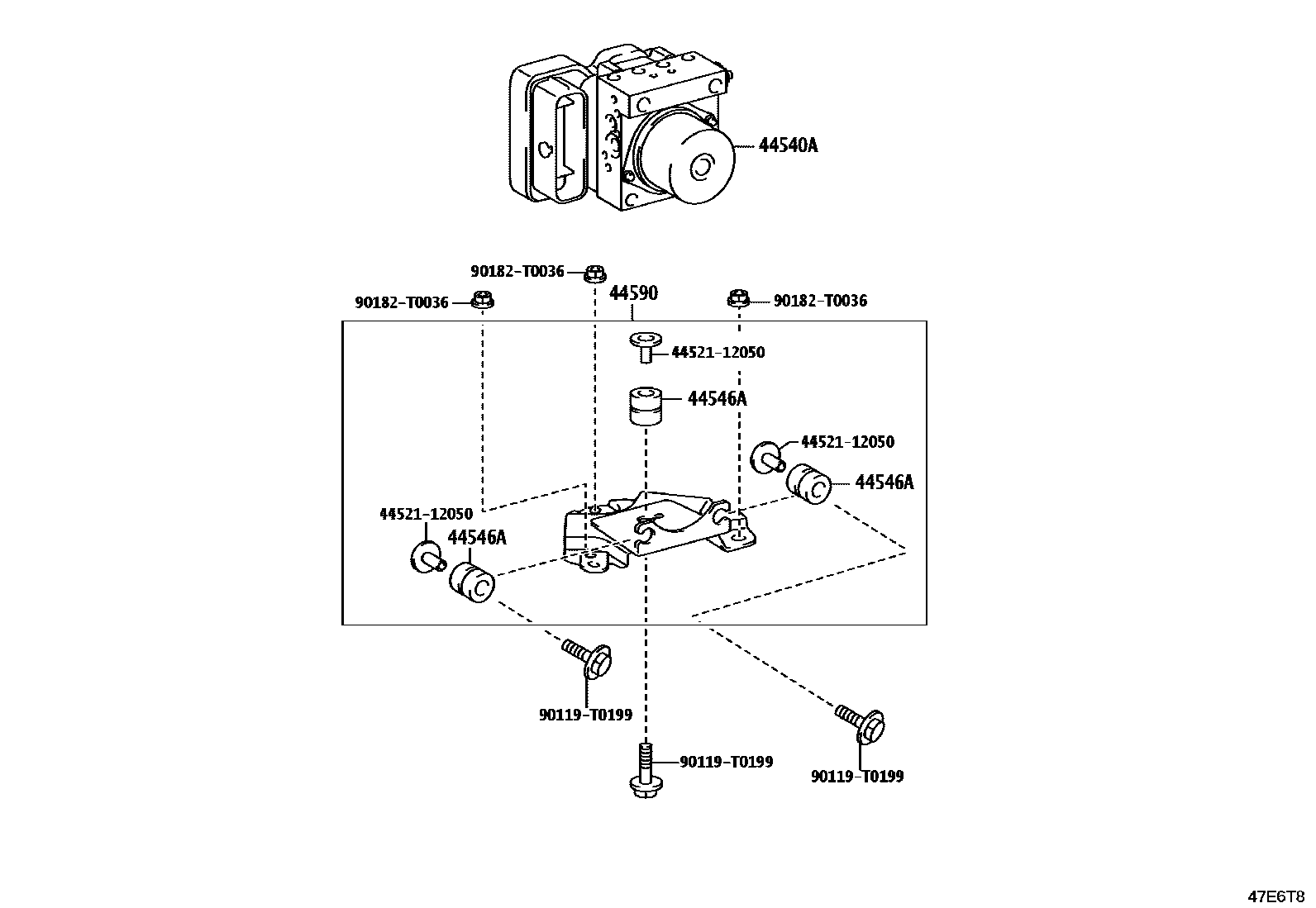 Toyota HILUX 制动配管和卡箍 EPC diagram — 47E6T8