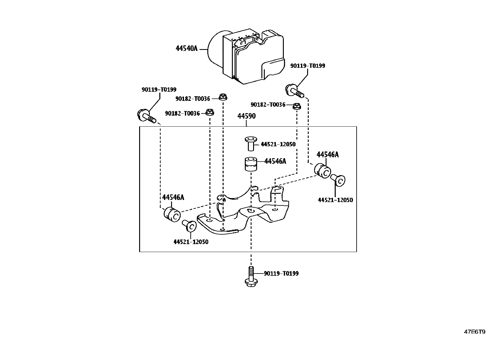 Toyota HILUX 制动配管和卡箍 EPC diagram — 47E6T9