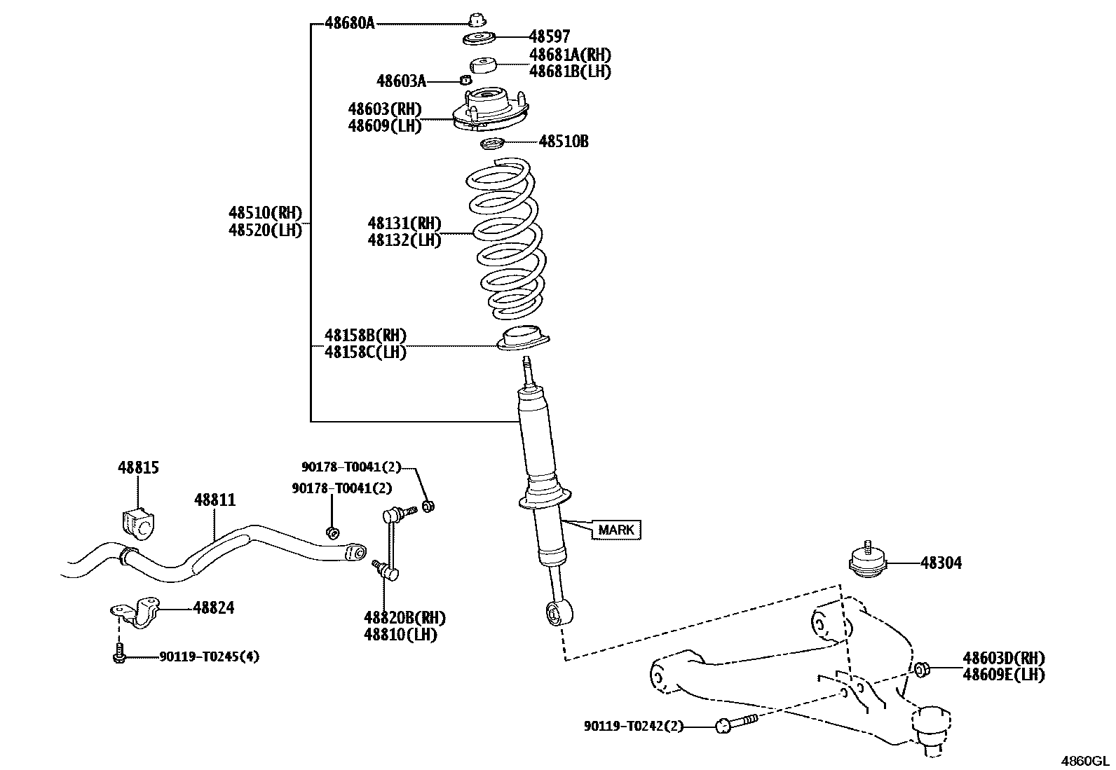 Toyota HILUX Front Spring & Shock Absorber EPC diagram — 4860GL