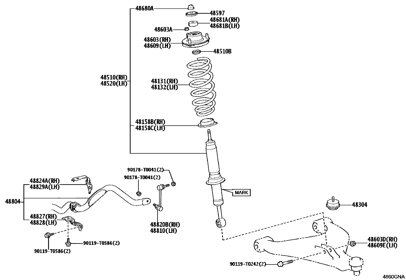 Toyota HILUX Front Spring & Shock Absorber EPC diagram — 4860GNA