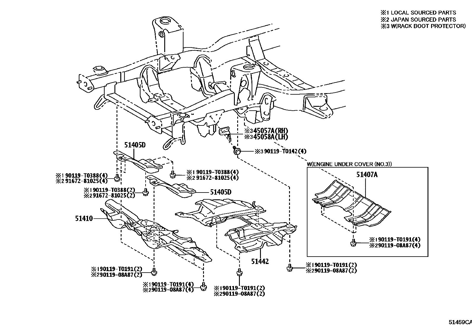 Toyota HILUX 悬架横梁和发动机底罩 EPC diagram — 51459CA