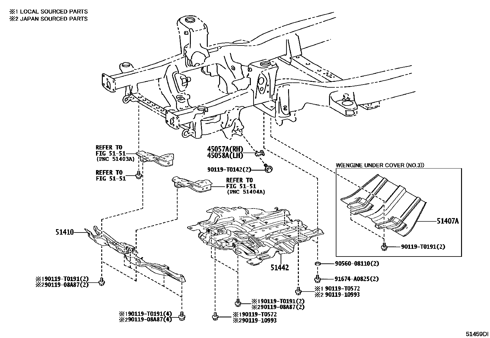 Toyota HILUX 悬架横梁和发动机底罩 EPC diagram — 51459DI