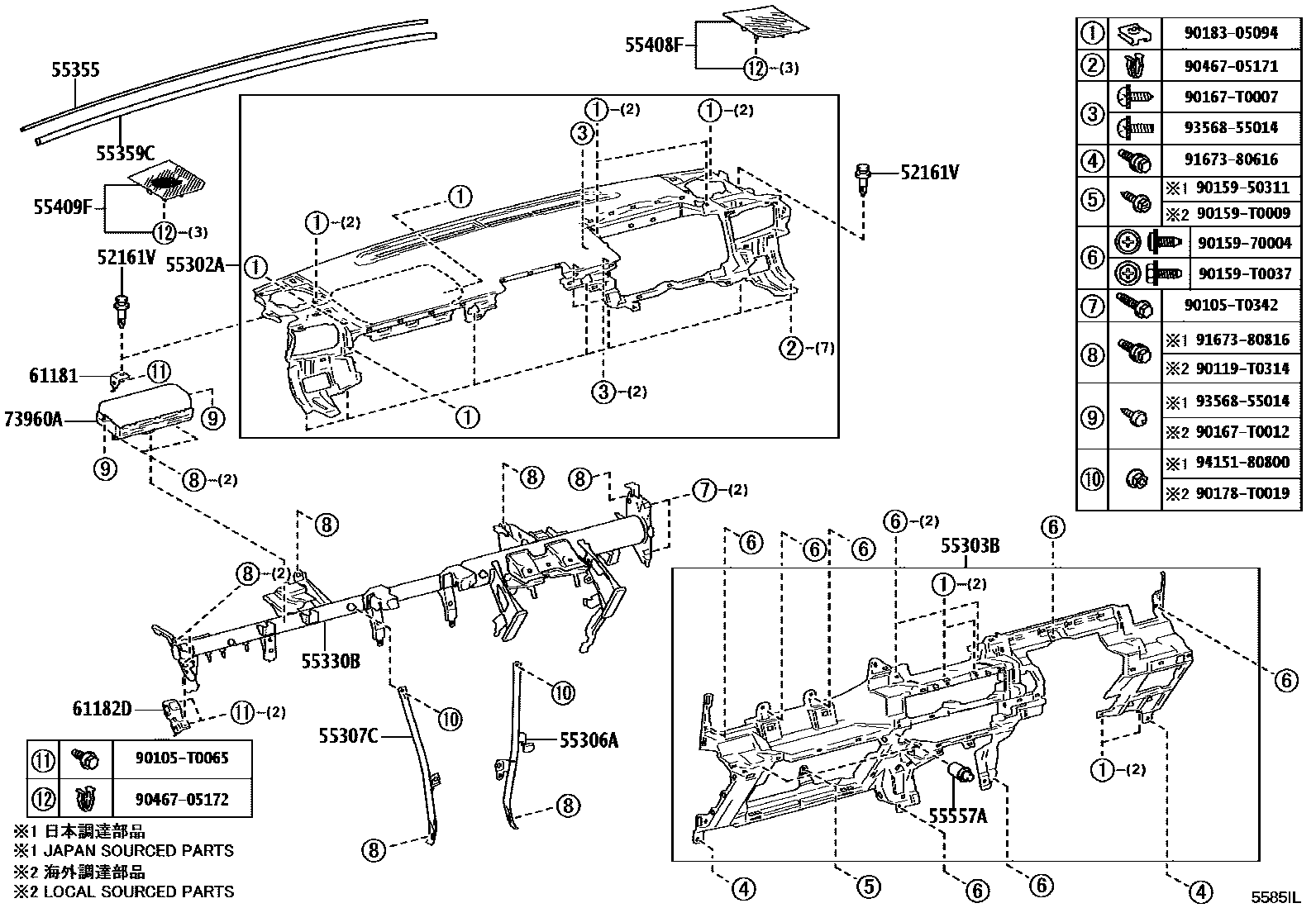 Toyota HILUX 仪表板和手套箱 EPC diagram — 5585IL