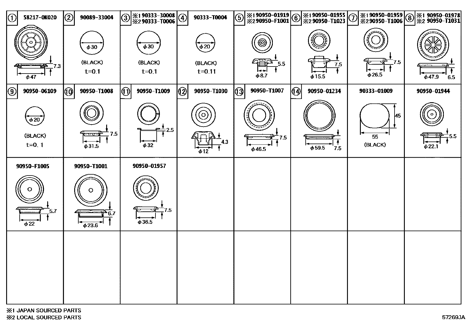 Toyota HILUX hole plug EPC diagram — 57269JA
