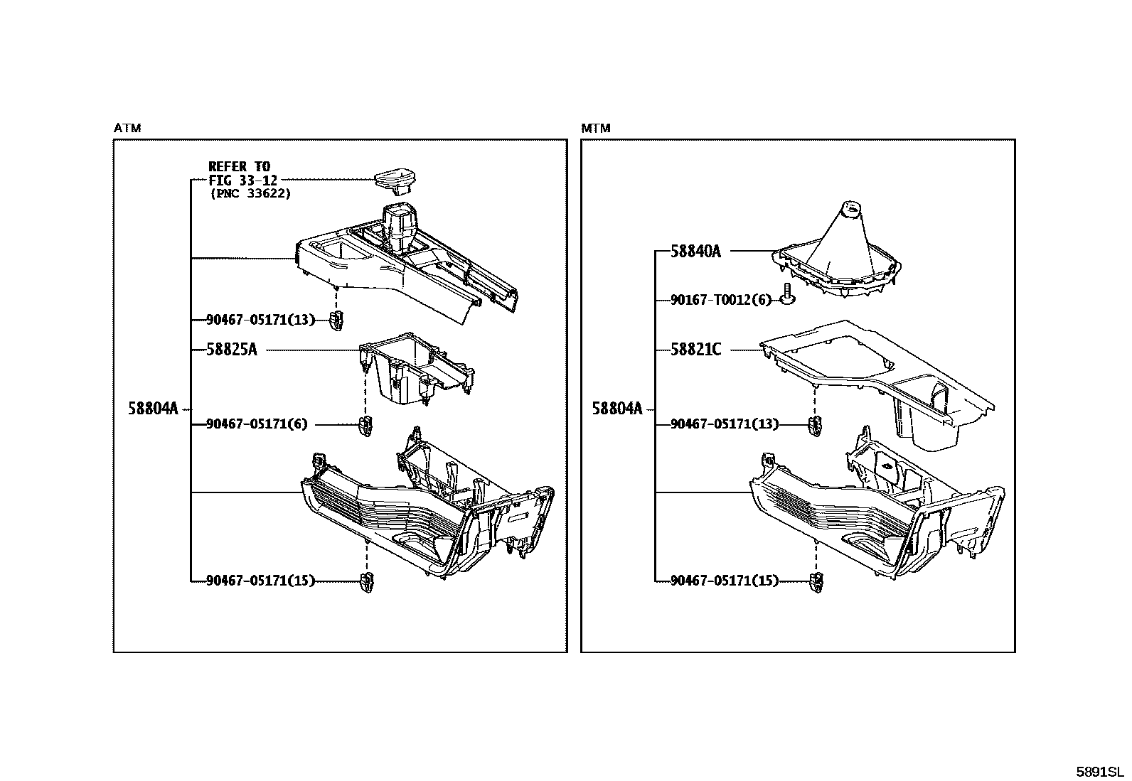 Toyota HILUX 中央扶手箱和支架 EPC diagram — 5891SL