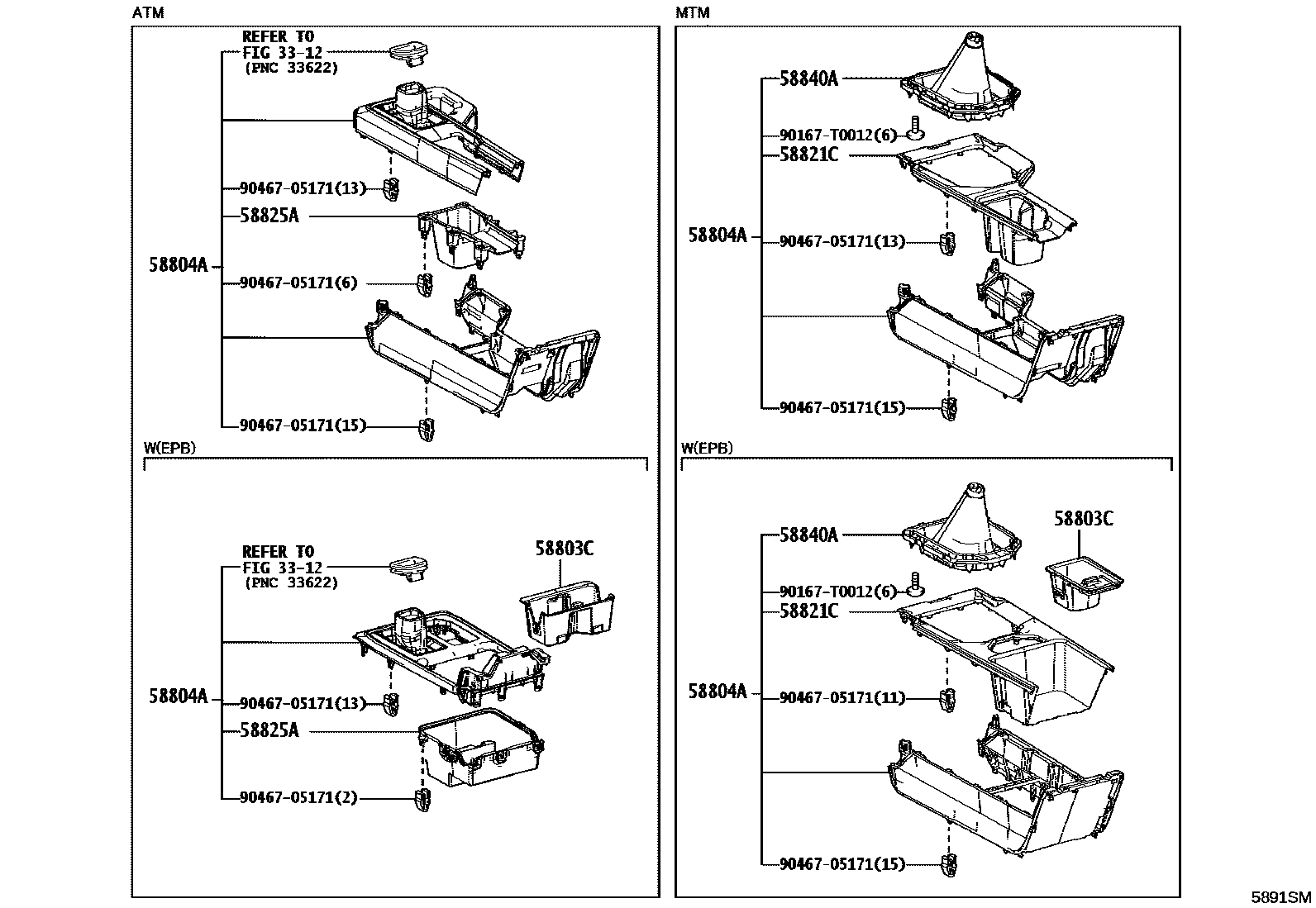 Toyota HILUX 中央扶手箱和支架 EPC diagram — 5891SM
