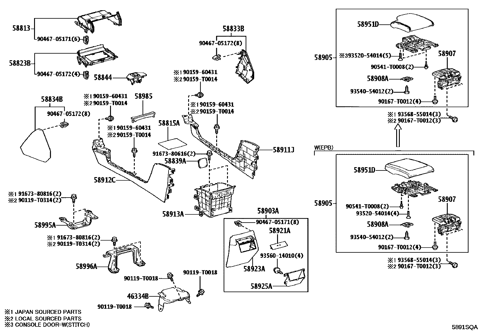 Toyota HILUX 中央扶手箱和支架 EPC diagram — 5891SQA