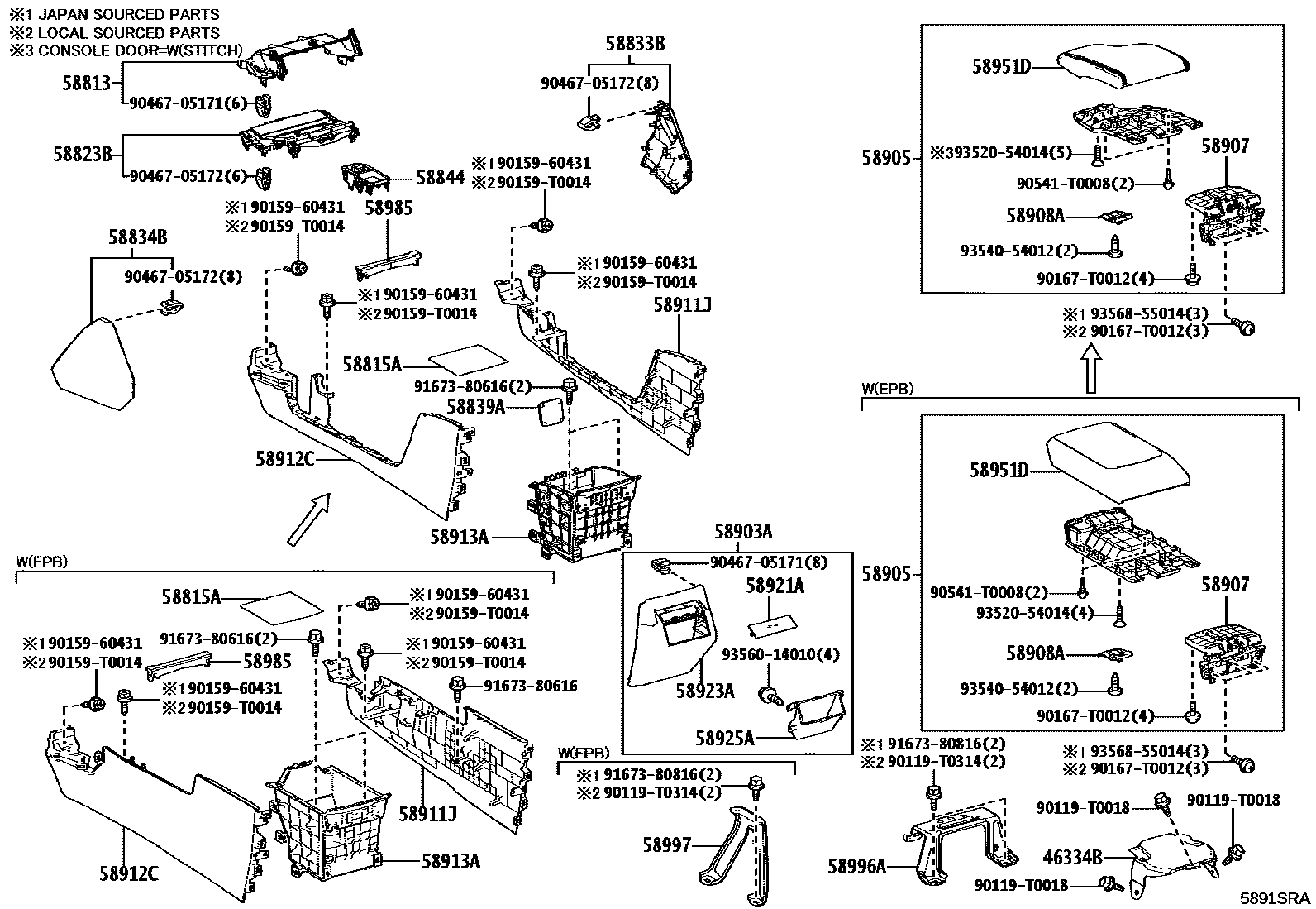 Toyota HILUX 中央扶手箱和支架 EPC diagram — 5891SRA