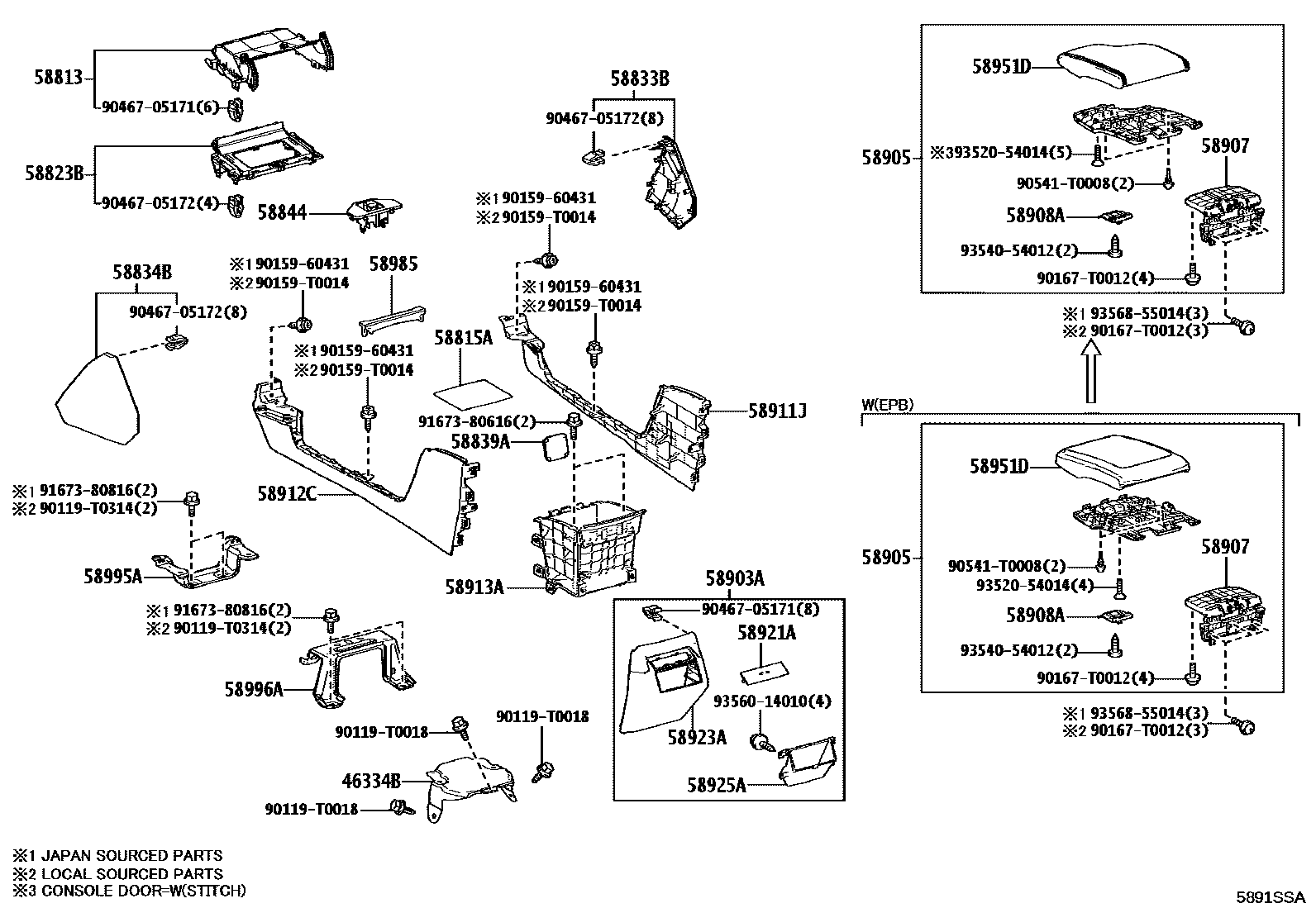 Toyota HILUX 中央扶手箱和支架 EPC diagram — 5891SSA
