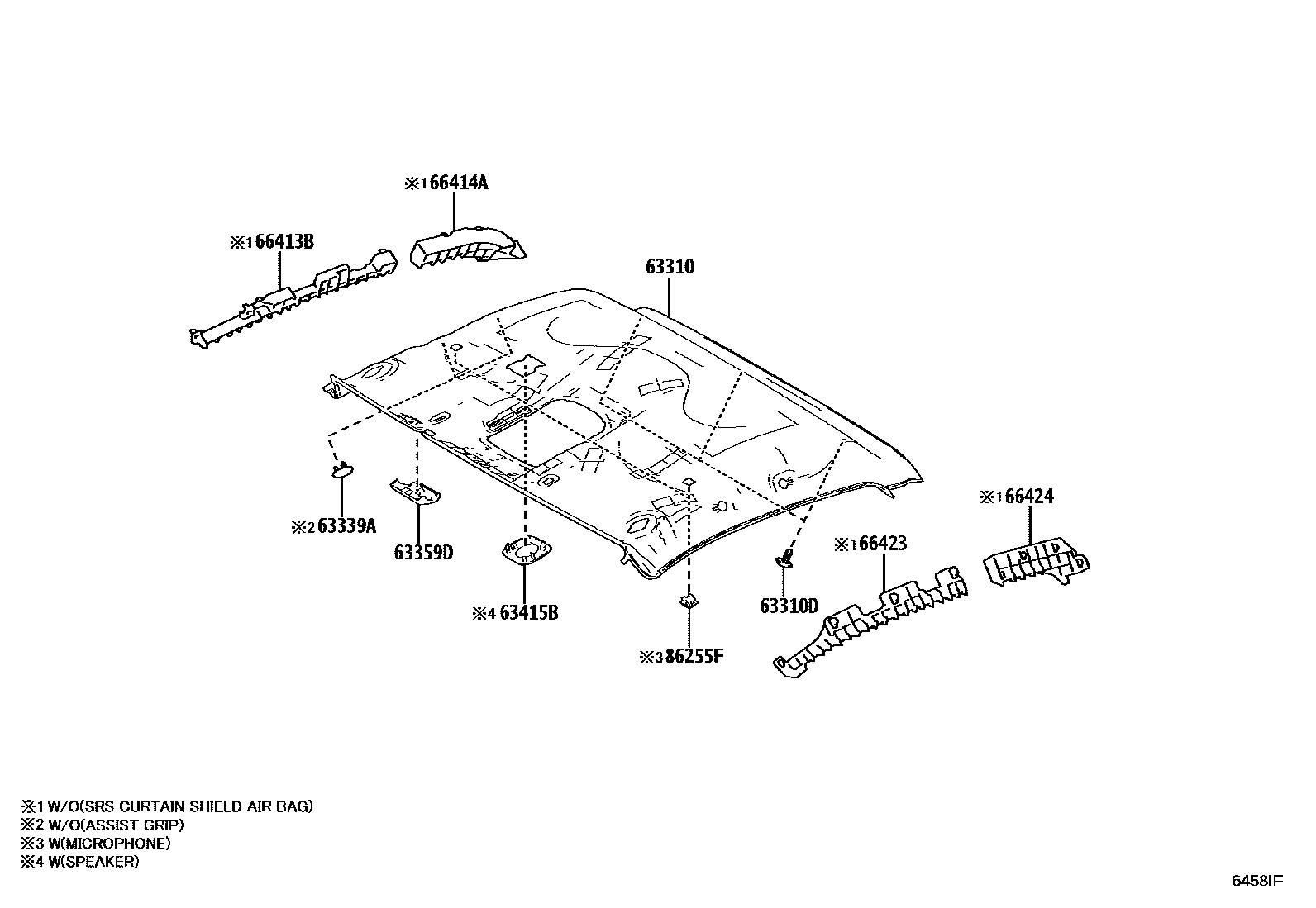 Toyota HILUX 车顶内衬和消声垫 EPC diagram — 6458IF