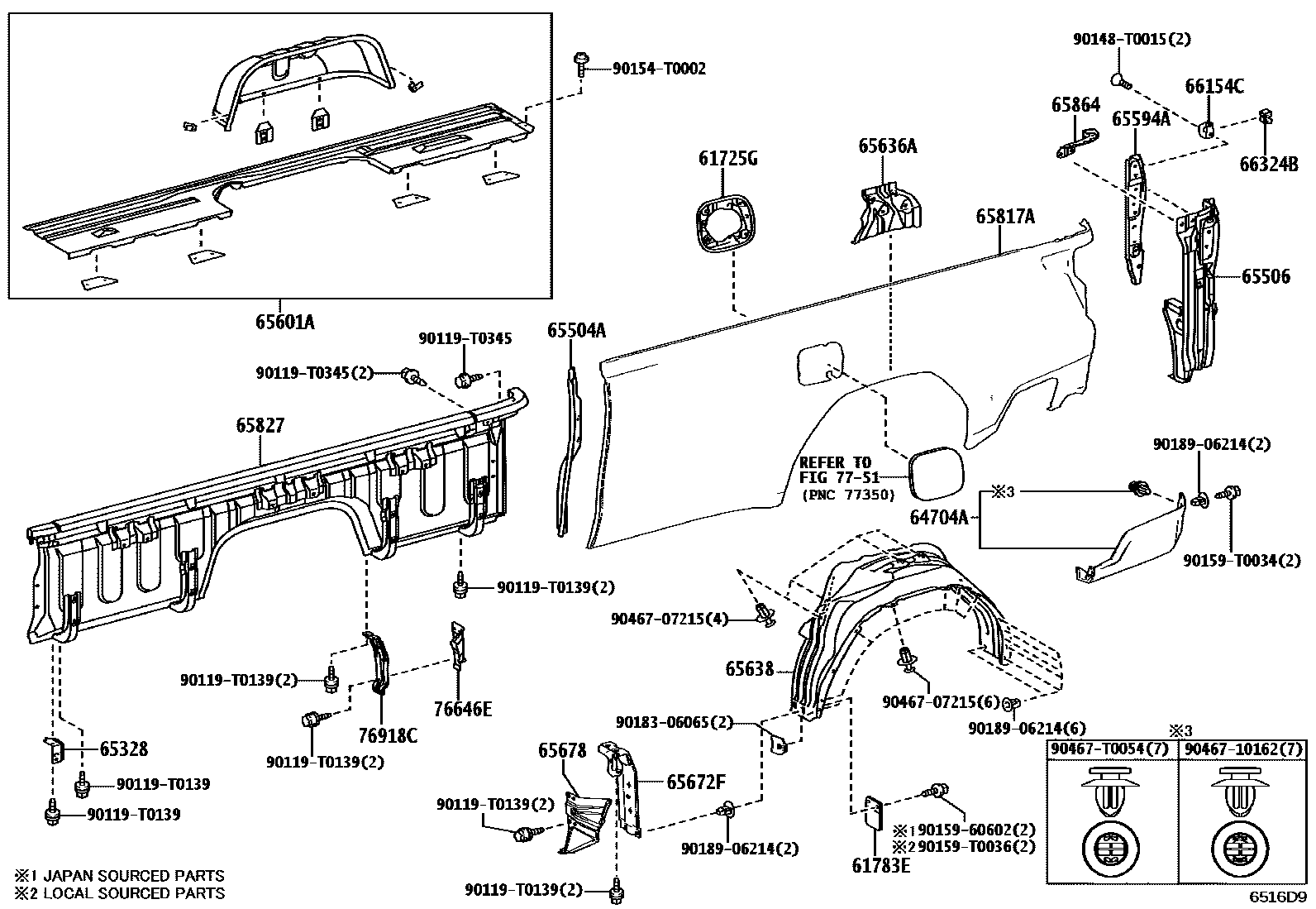 Toyota HILUX 后车身侧面板 EPC diagram — 6516D9