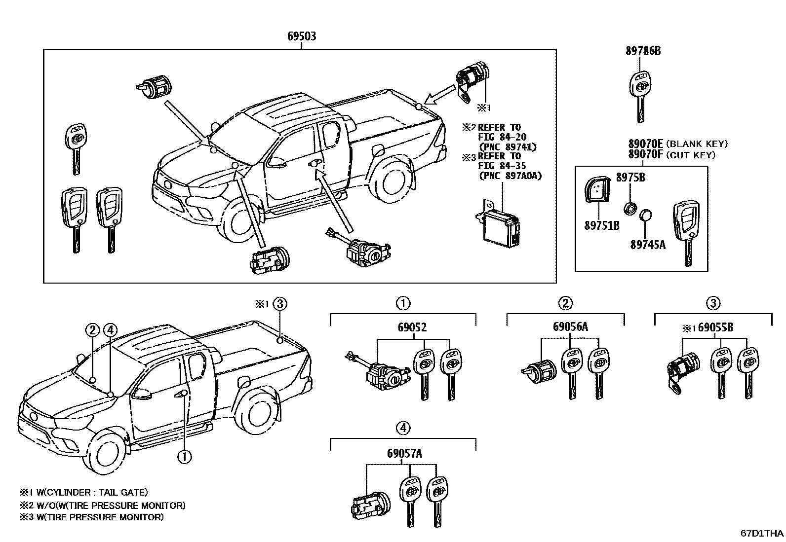 Toyota HILUX 锁芯组件 EPC diagram — 67D1THA