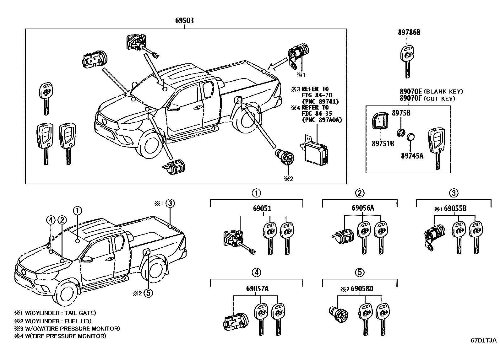 Toyota HILUX 锁芯组件 EPC diagram — 67D1TJA