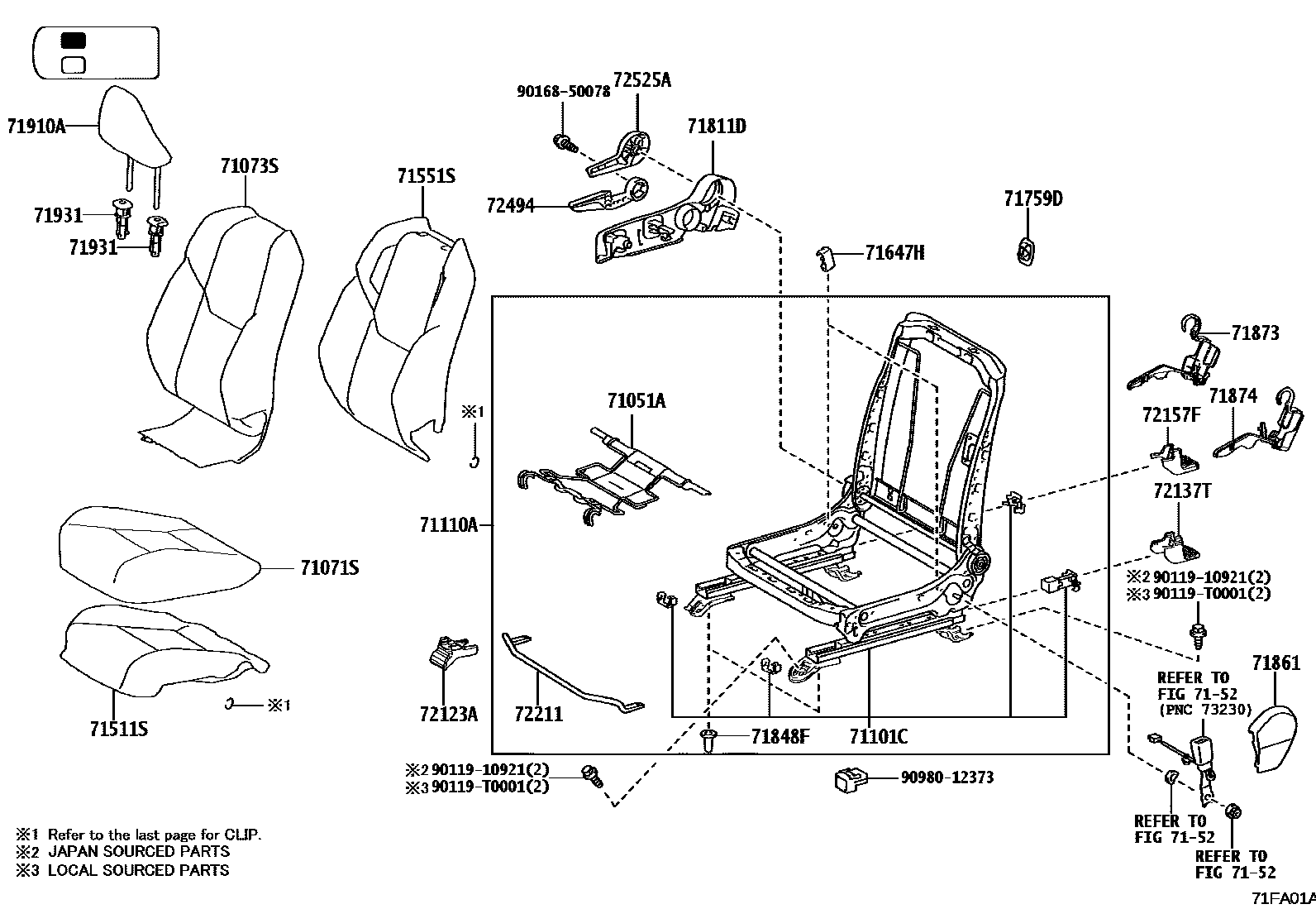 Toyota HILUX 座椅和座椅滑轨 EPC diagram — 71FA01A