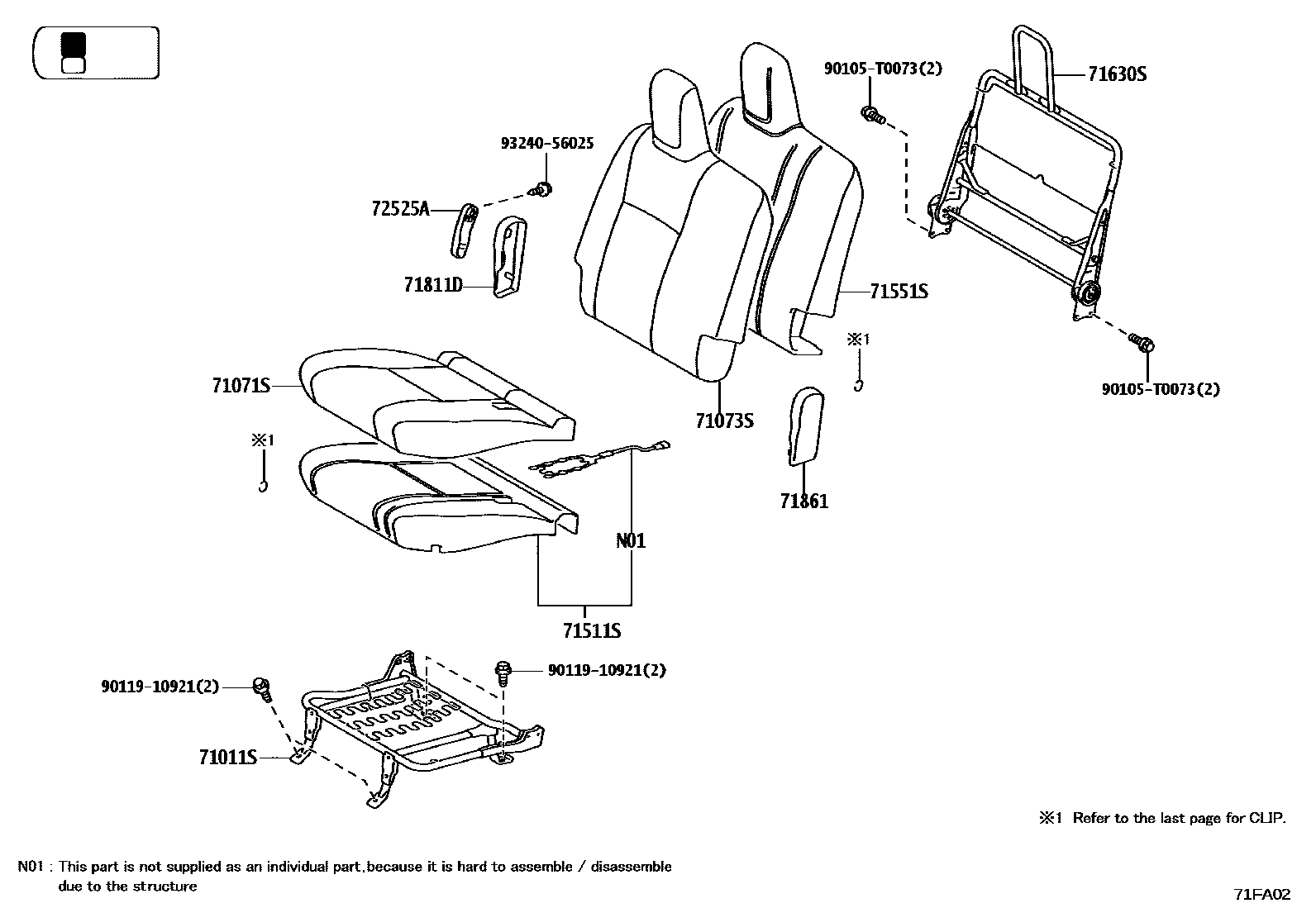 Toyota HILUX 座椅和座椅滑轨 EPC diagram — 71FA02