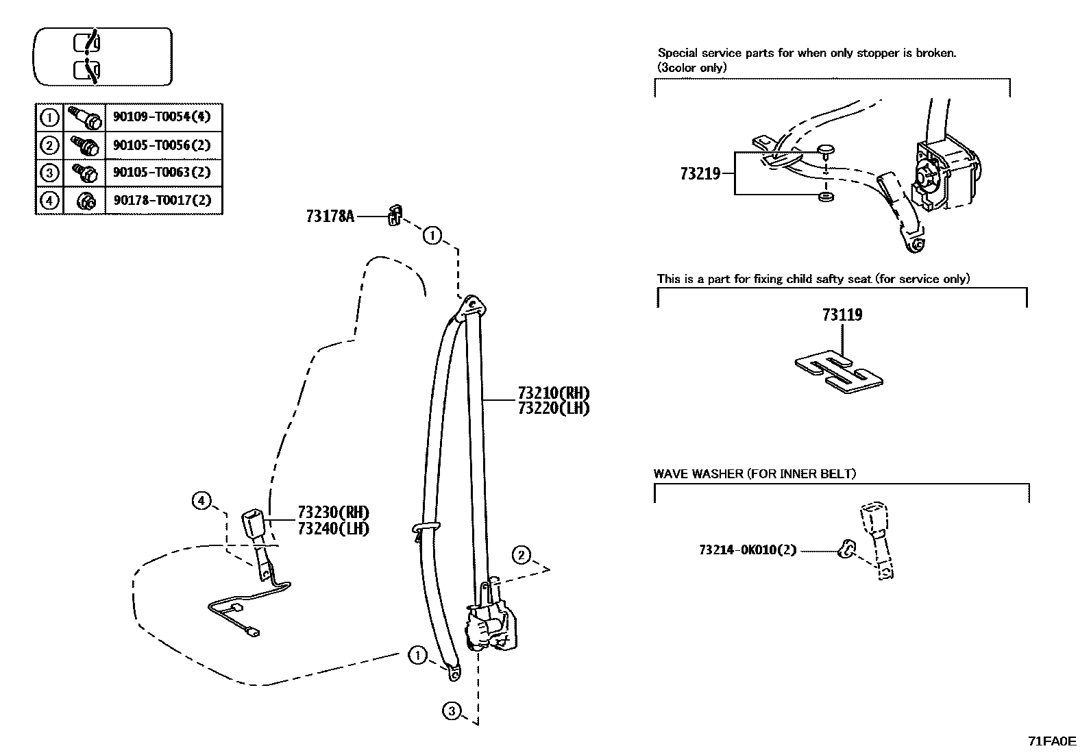 Toyota HILUX seat belt EPC diagram — 71FA0E