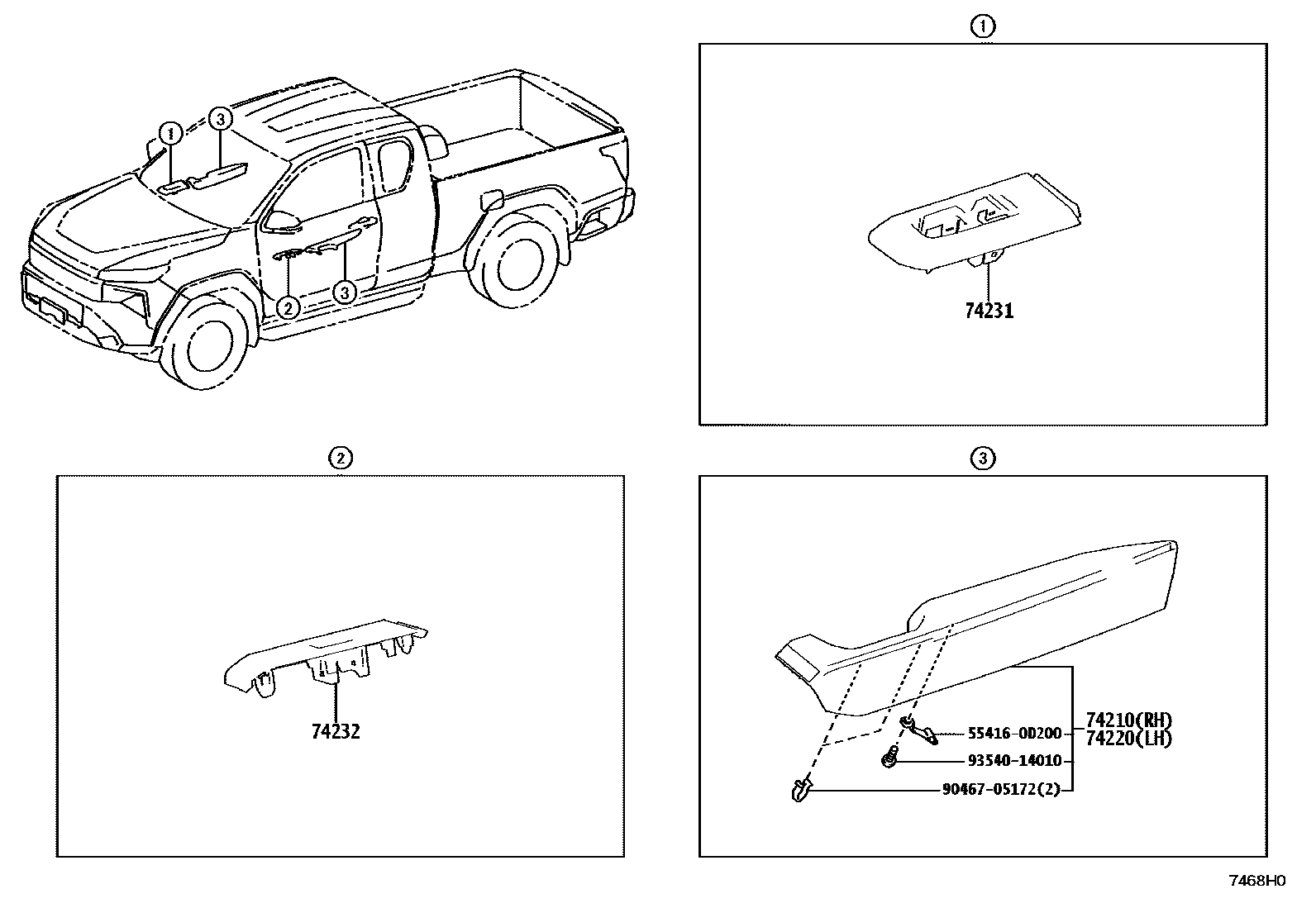 Toyota HILUX 扶手和遮阳板 EPC diagram — 7468H0