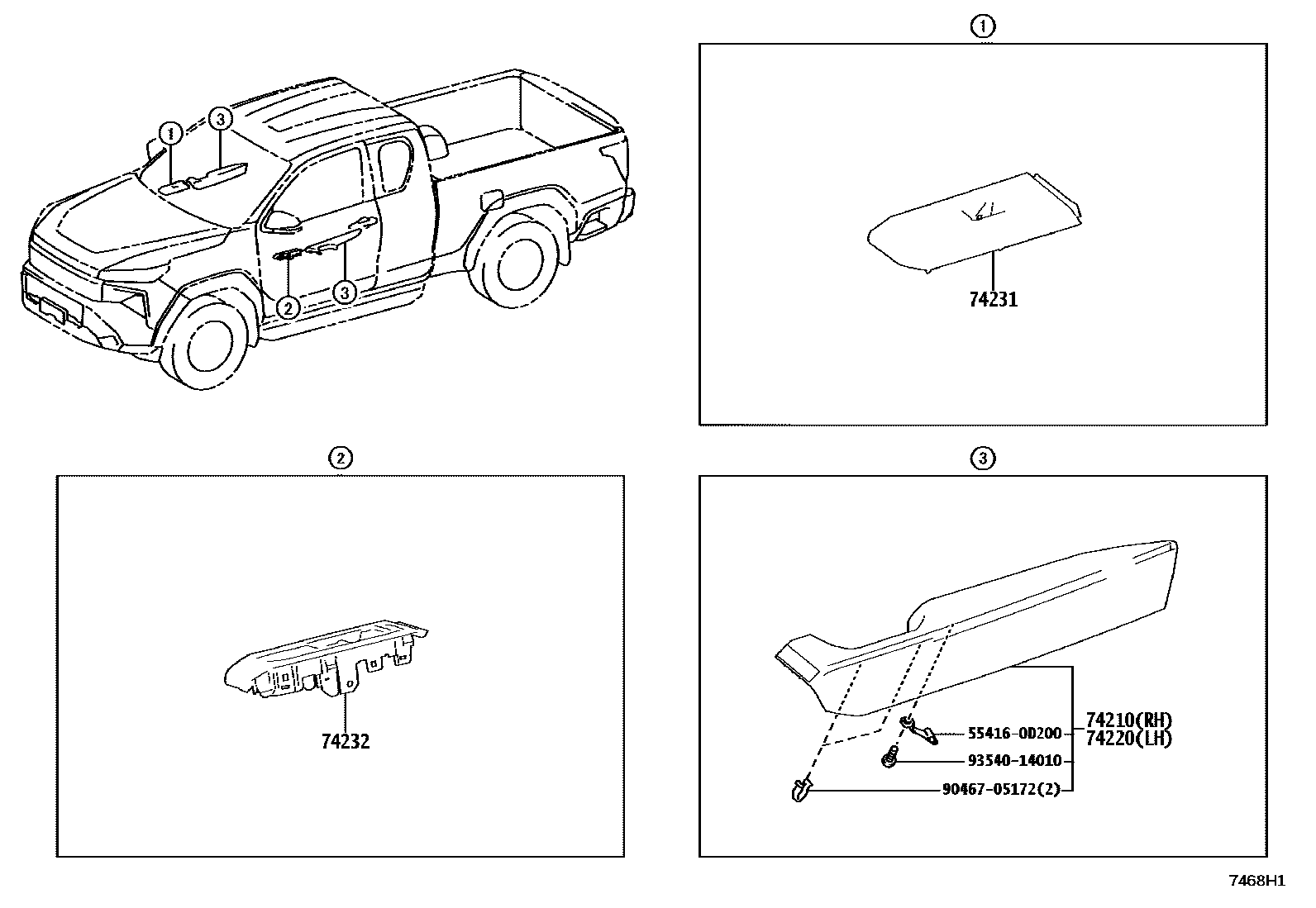 Toyota HILUX 扶手和遮阳板 EPC diagram — 7468H1