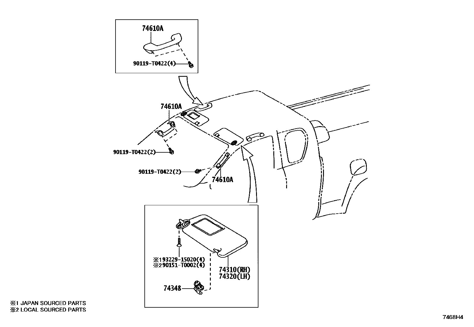 Toyota HILUX 扶手和遮阳板 EPC diagram — 7468H4