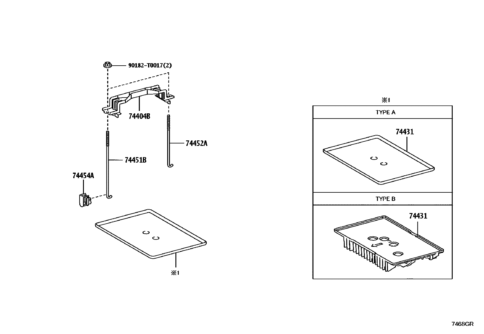 Toyota HILUX battery holder EPC diagram — 7468GR