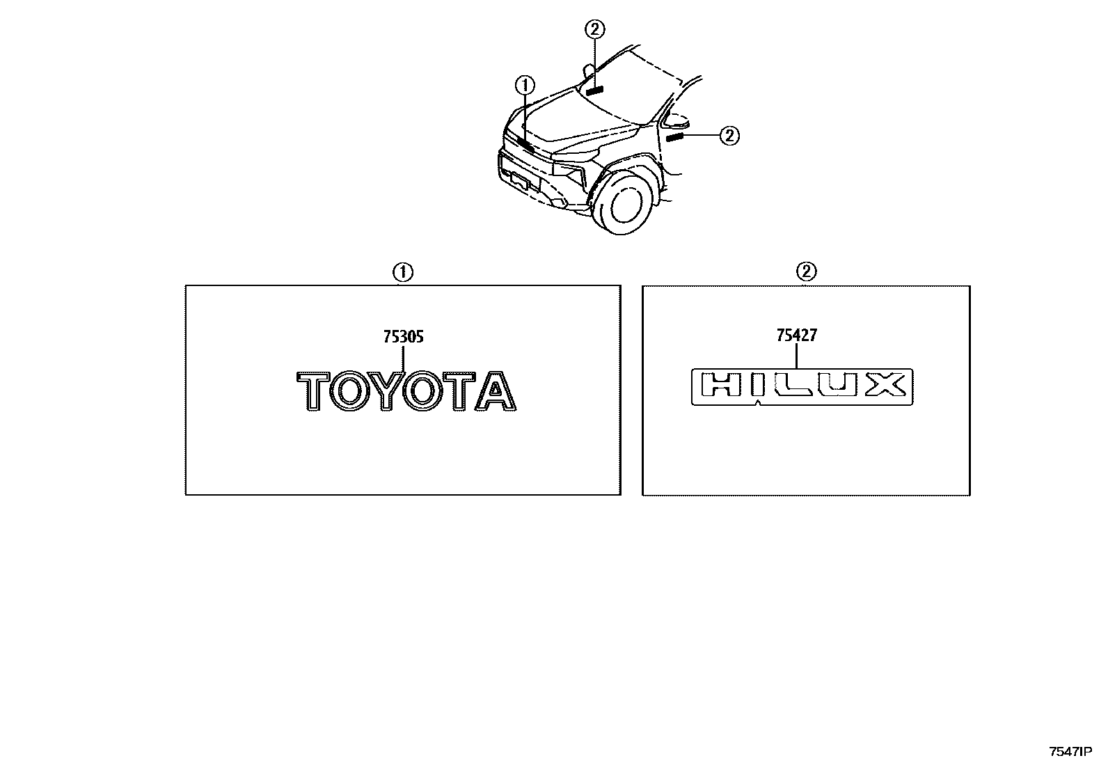 Toyota HILUX 徽标和铭牌 EPC diagram — 7547IP