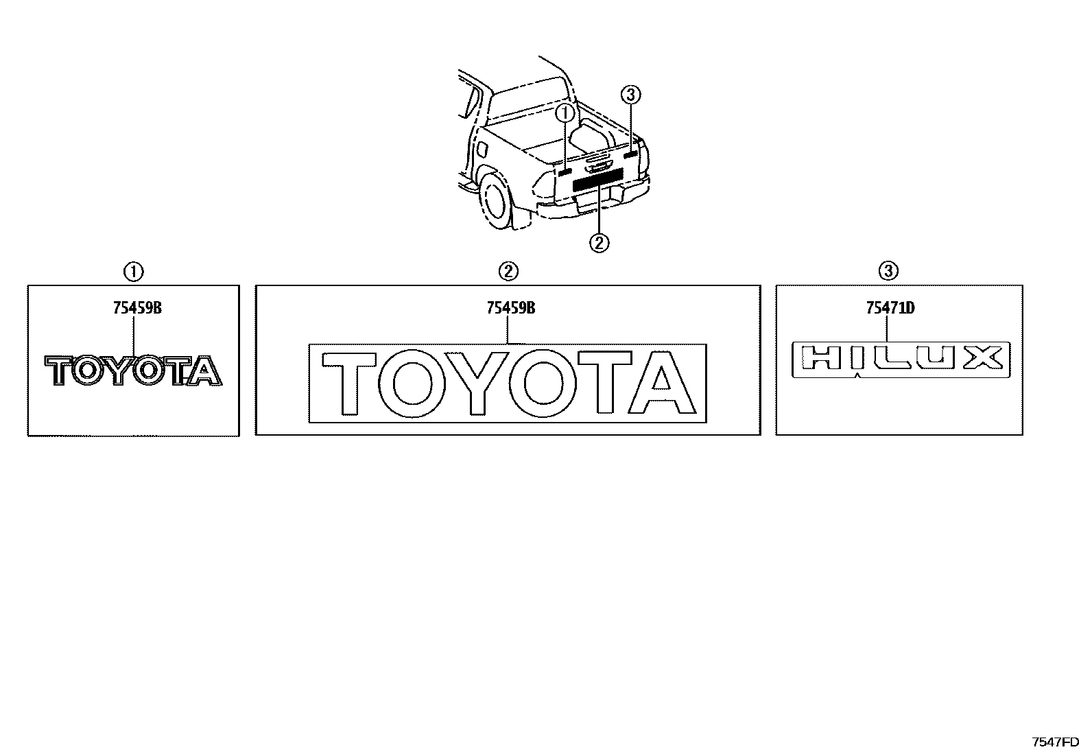 Toyota HILUX 徽标和铭牌 EPC diagram — 7547IQ