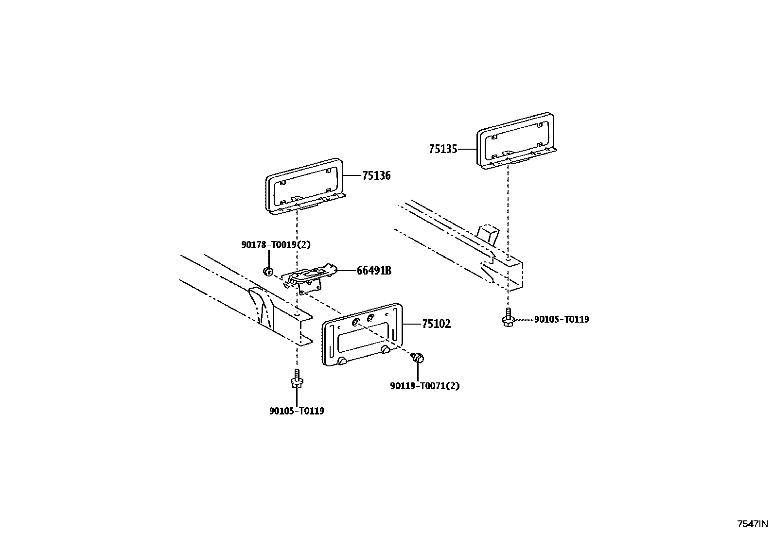 Toyota HILUX 工具箱和牌照支架 EPC diagram — 7547IN