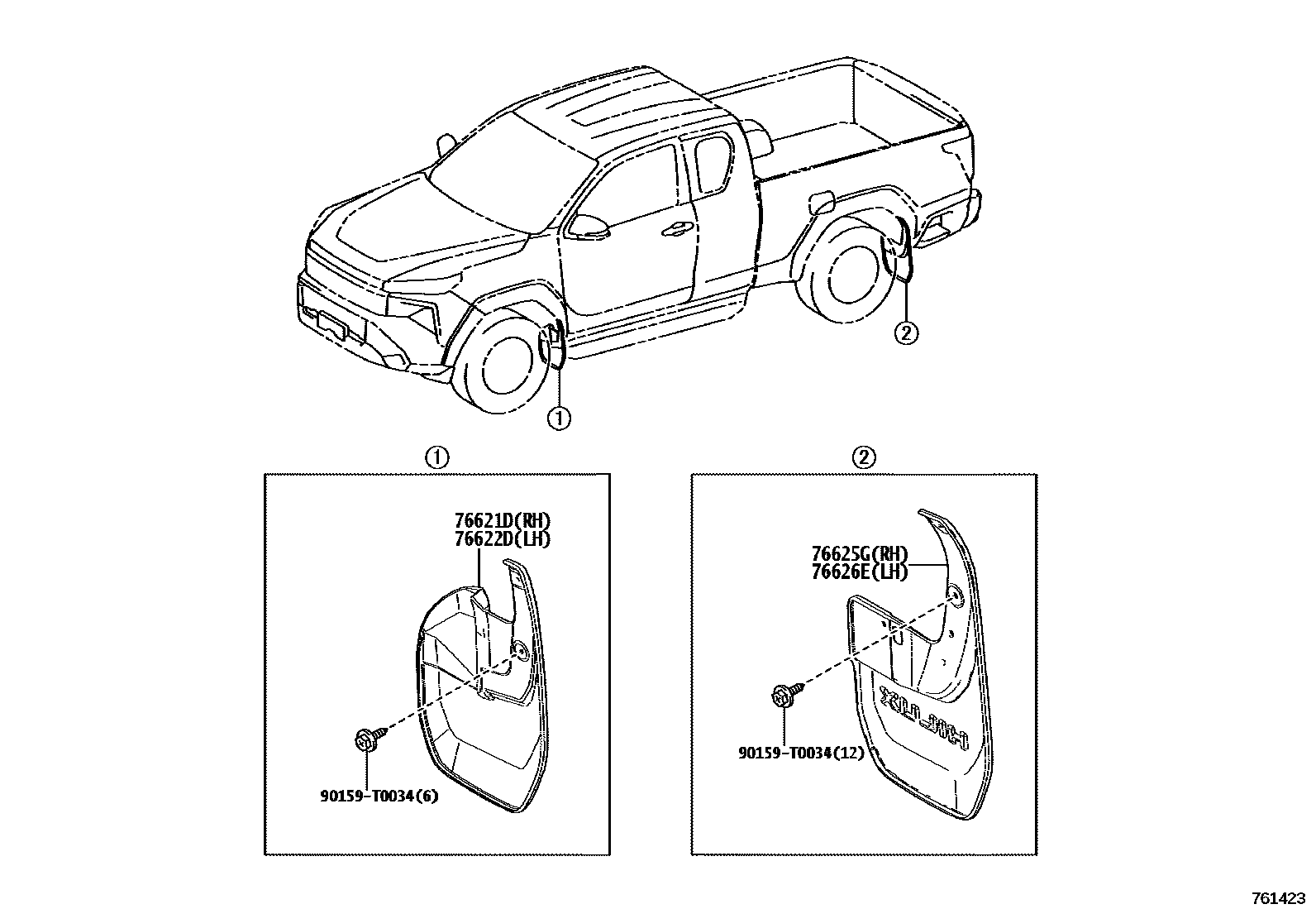 Toyota HILUX 扰流板和侧挡泥板 EPC diagram — 761423