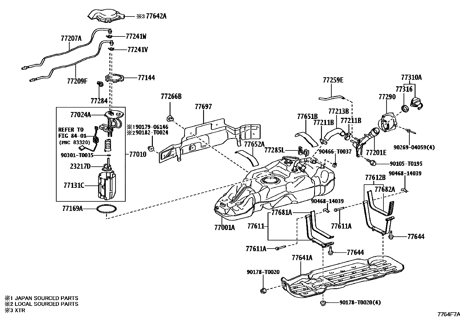 Toyota HILUX 燃油箱和燃油管 EPC diagram — 7764F7A