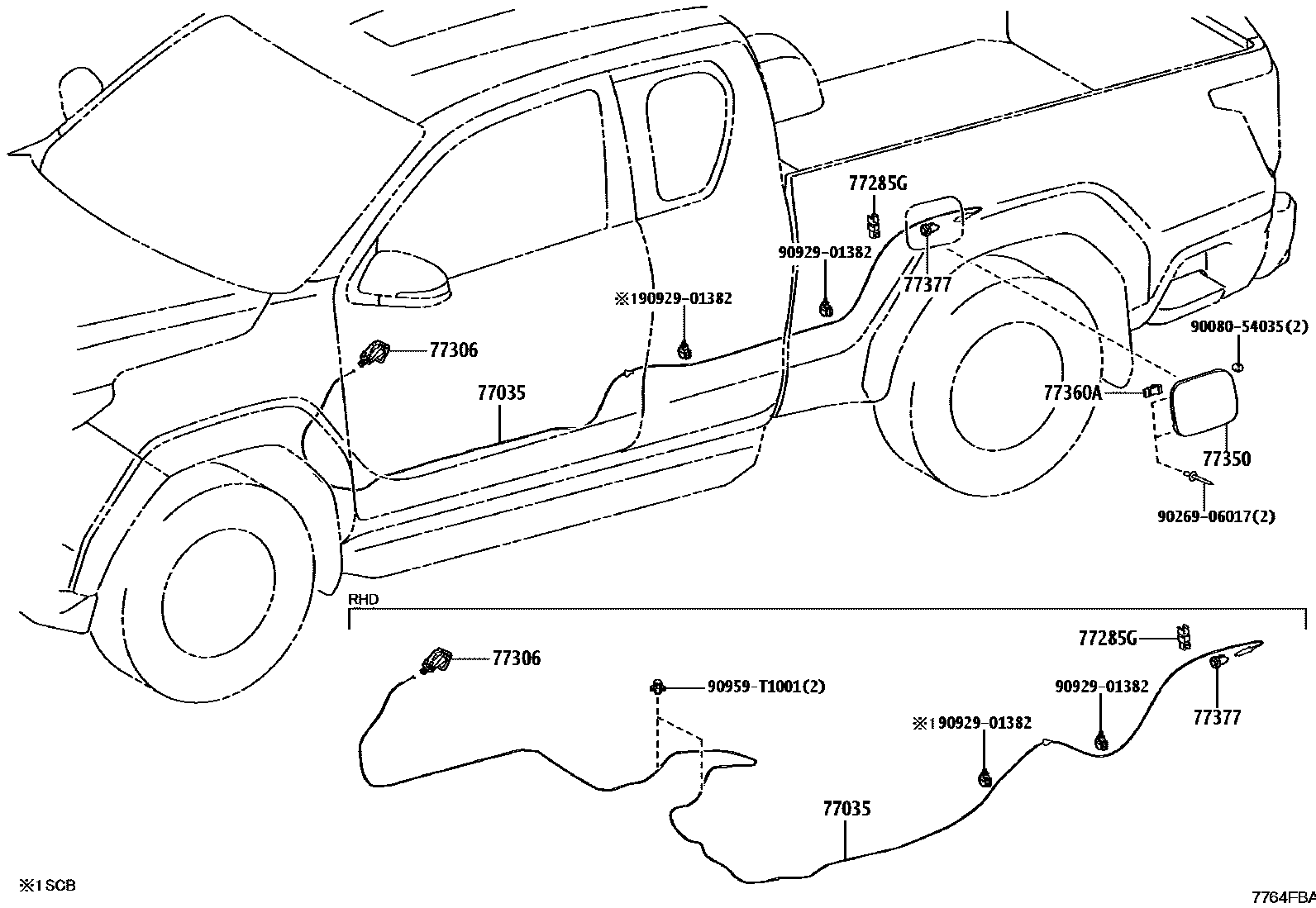 Toyota HILUX 燃油箱和燃油管 EPC diagram — 7764FBA