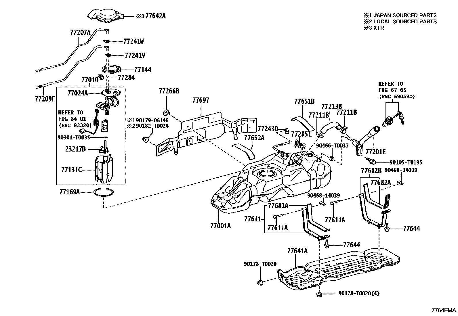 Toyota HILUX 燃油箱和燃油管 EPC diagram — 7764FMA