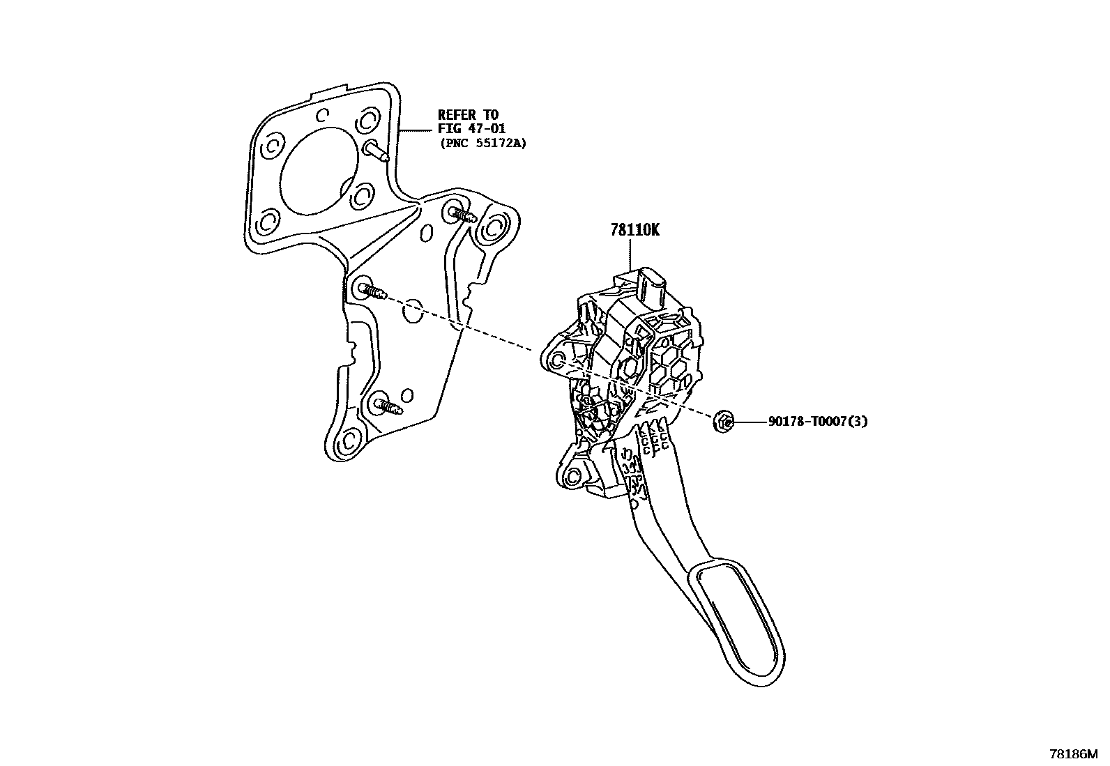 Toyota HILUX accelerator pedal connecting rod EPC diagram — 78186M