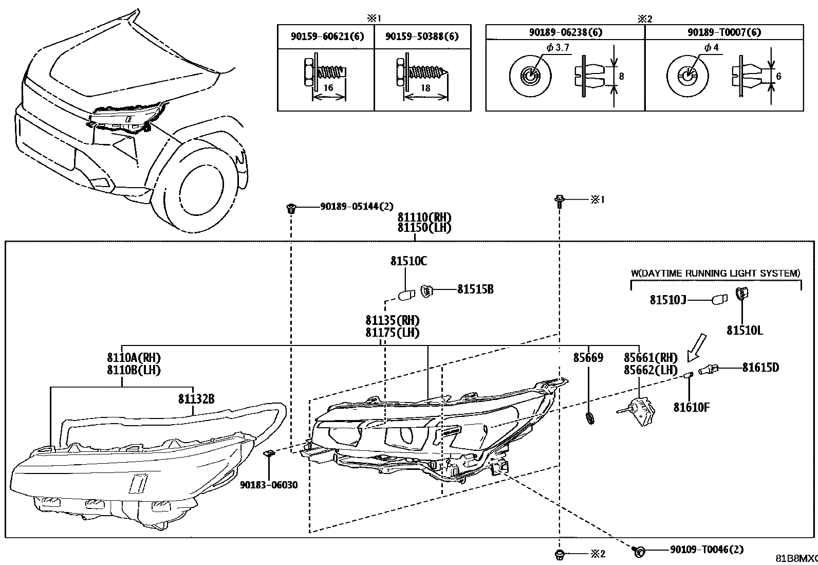 Toyota HILUX Headlamp EPC diagram — 81B8MXC