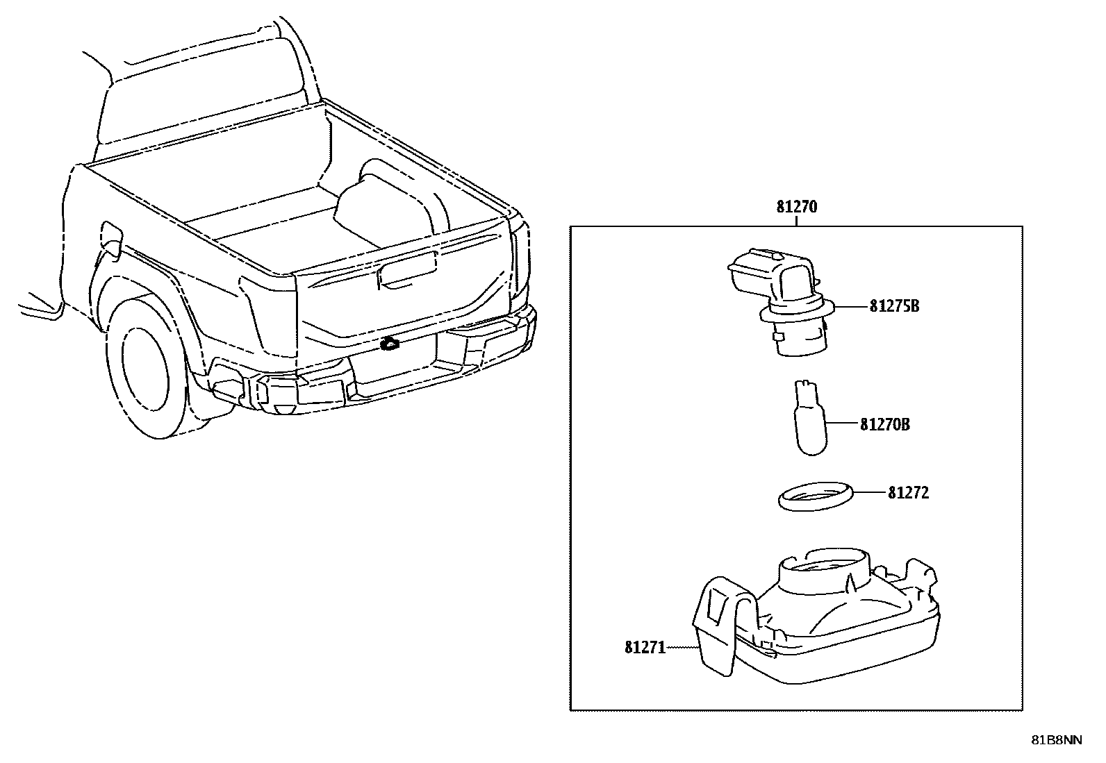 Toyota HILUX 后牌照灯 EPC diagram — 81B8NN