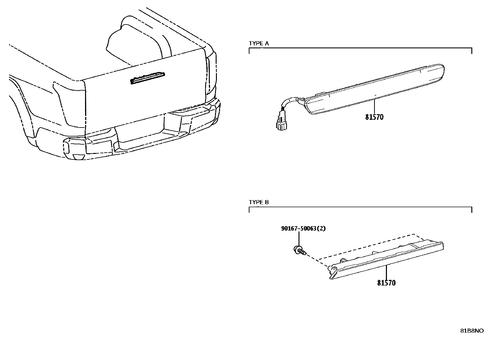 Toyota HILUX 高位刹车灯 EPC diagram — 81B8NO