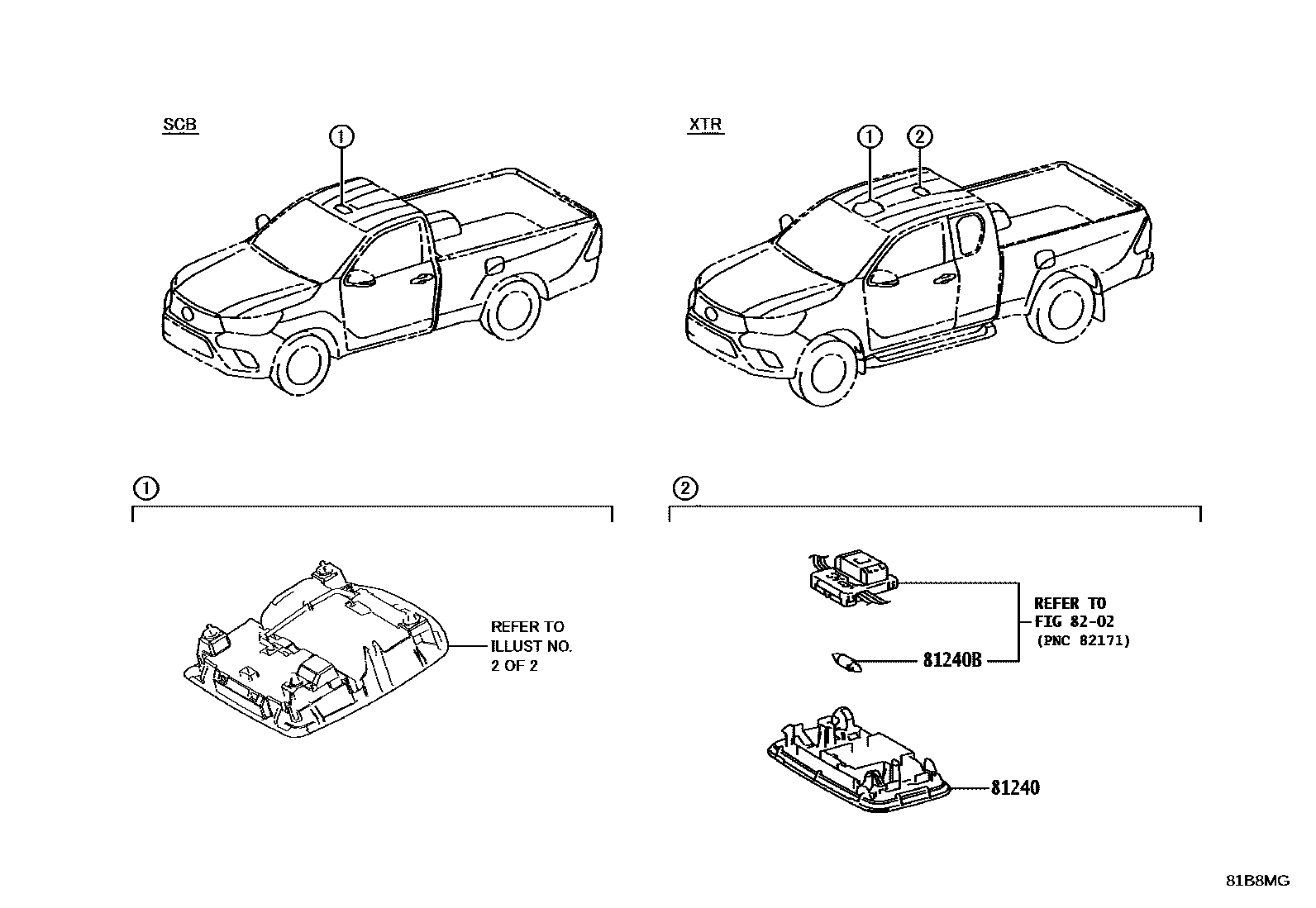 Toyota HILUX 车内灯 EPC diagram — 81B8MG