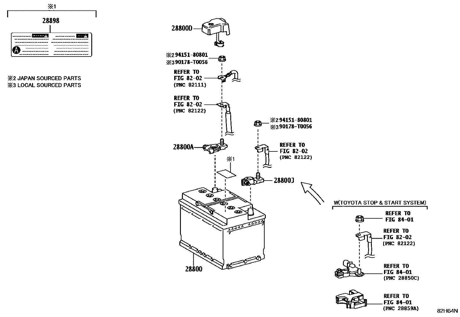 Toyota HILUX 蓄电池和蓄电池电缆 EPC diagram — 82H64N
