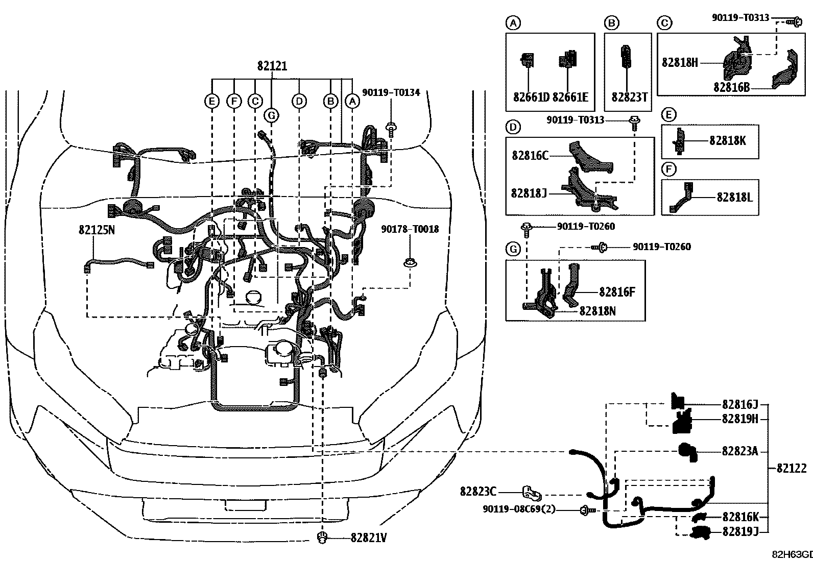 Toyota HILUX 线束和卡夹 EPC diagram — 82H63GD