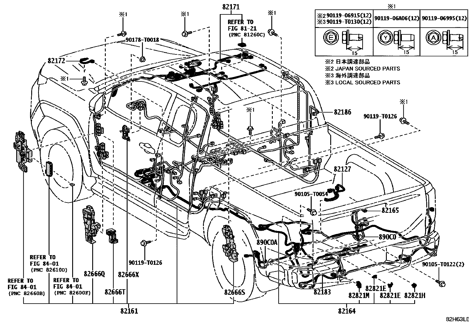 Toyota HILUX 线束和卡夹 EPC diagram — 82H63LB