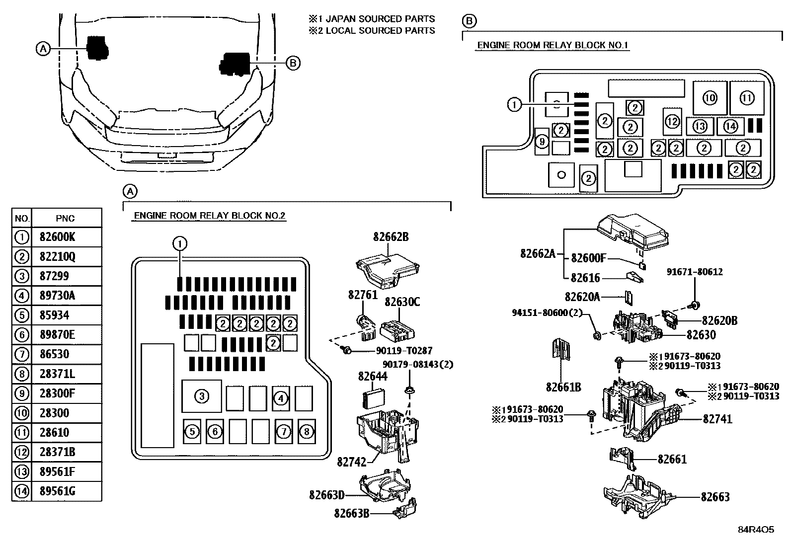 Toyota HILUX 开关和继电器和ECU EPC diagram — 84R4O5