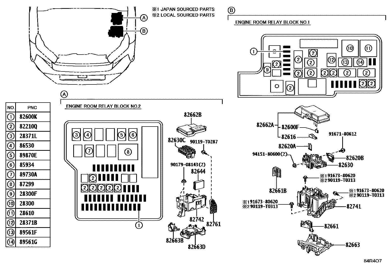 Toyota HILUX 开关和继电器和ECU EPC diagram — 84R4O7