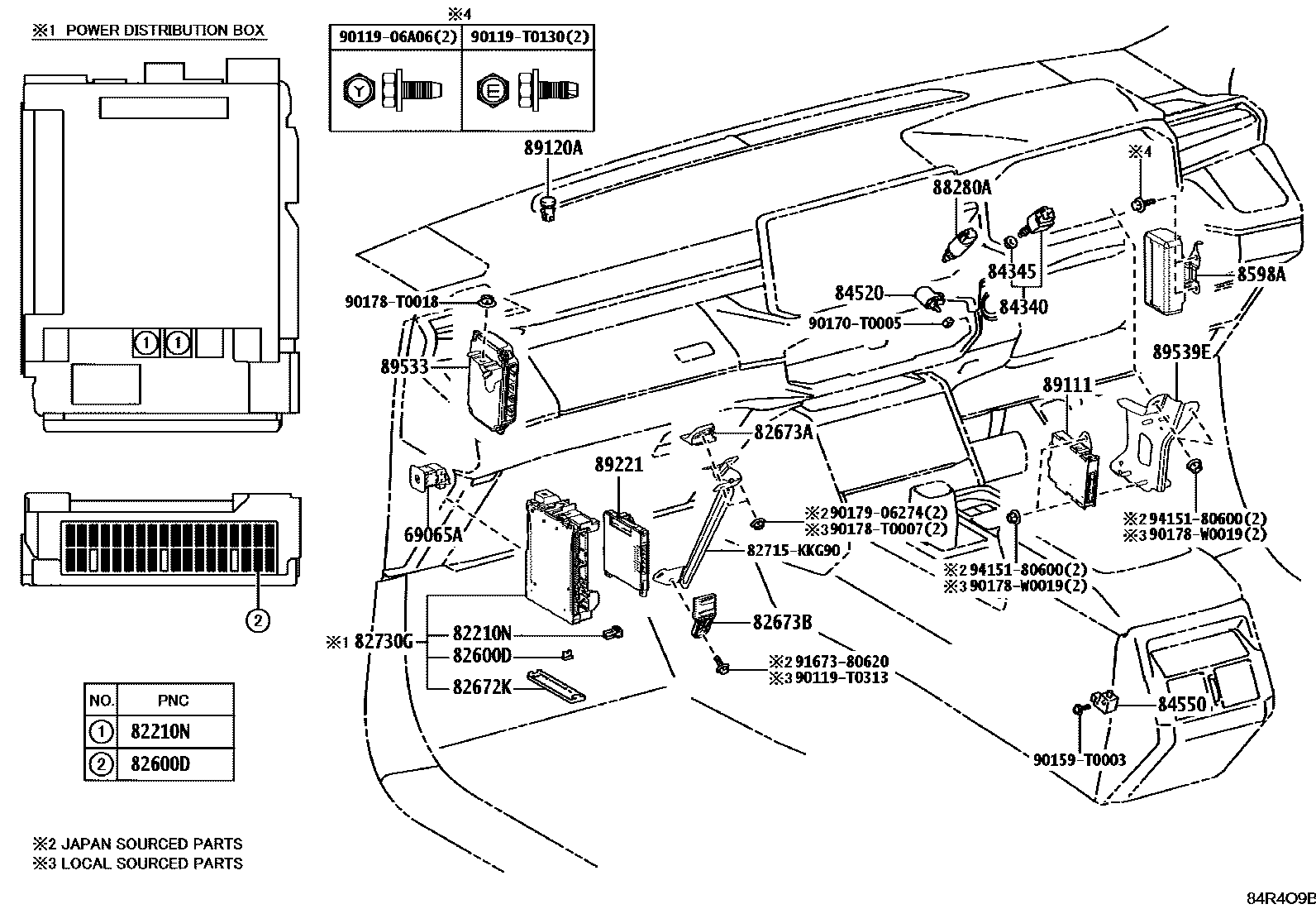 Toyota HILUX 开关和继电器和ECU EPC diagram — 84R4O9B