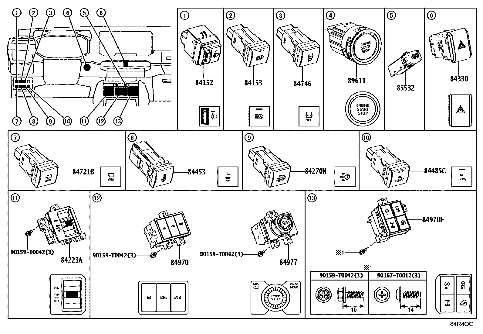 Toyota HILUX 开关和继电器和ECU EPC diagram — 84R4OC