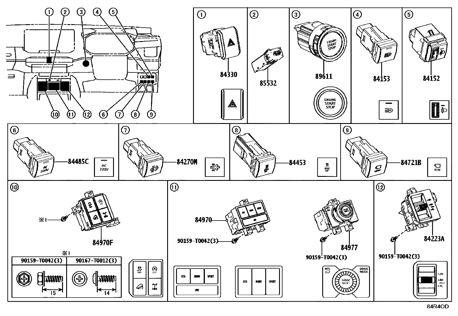 Toyota HILUX 开关和继电器和ECU EPC diagram — 84R4OD