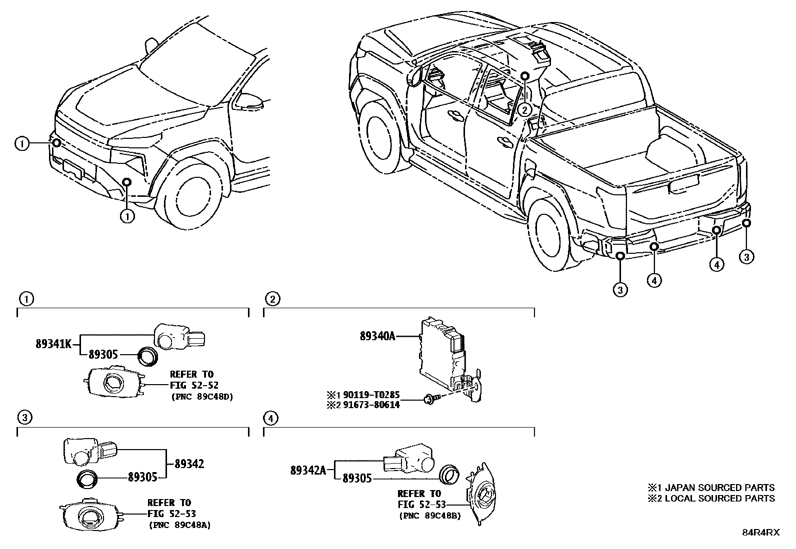 Toyota HILUX 测距雷达和倒车雷达 EPC diagram — 84R4RX