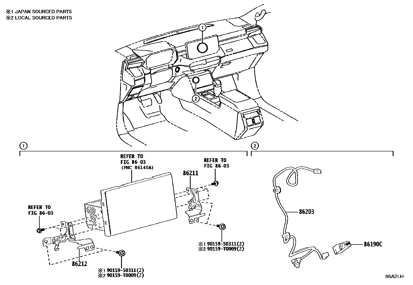 Toyota HILUX 收音机、放大器和冷凝器 EPC diagram — 86A2LH