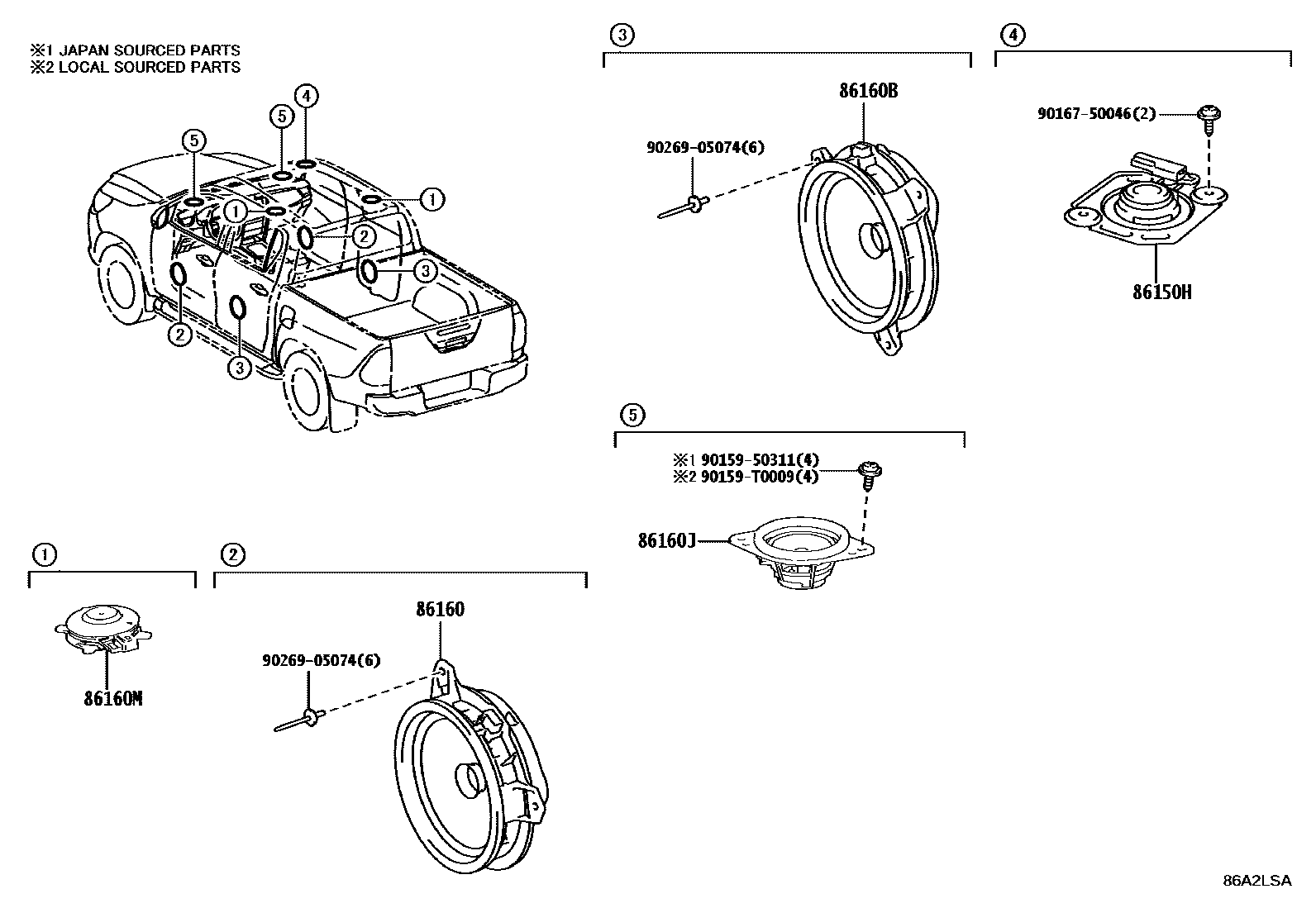 Toyota HILUX 扬声器 EPC diagram — 86A2LSA