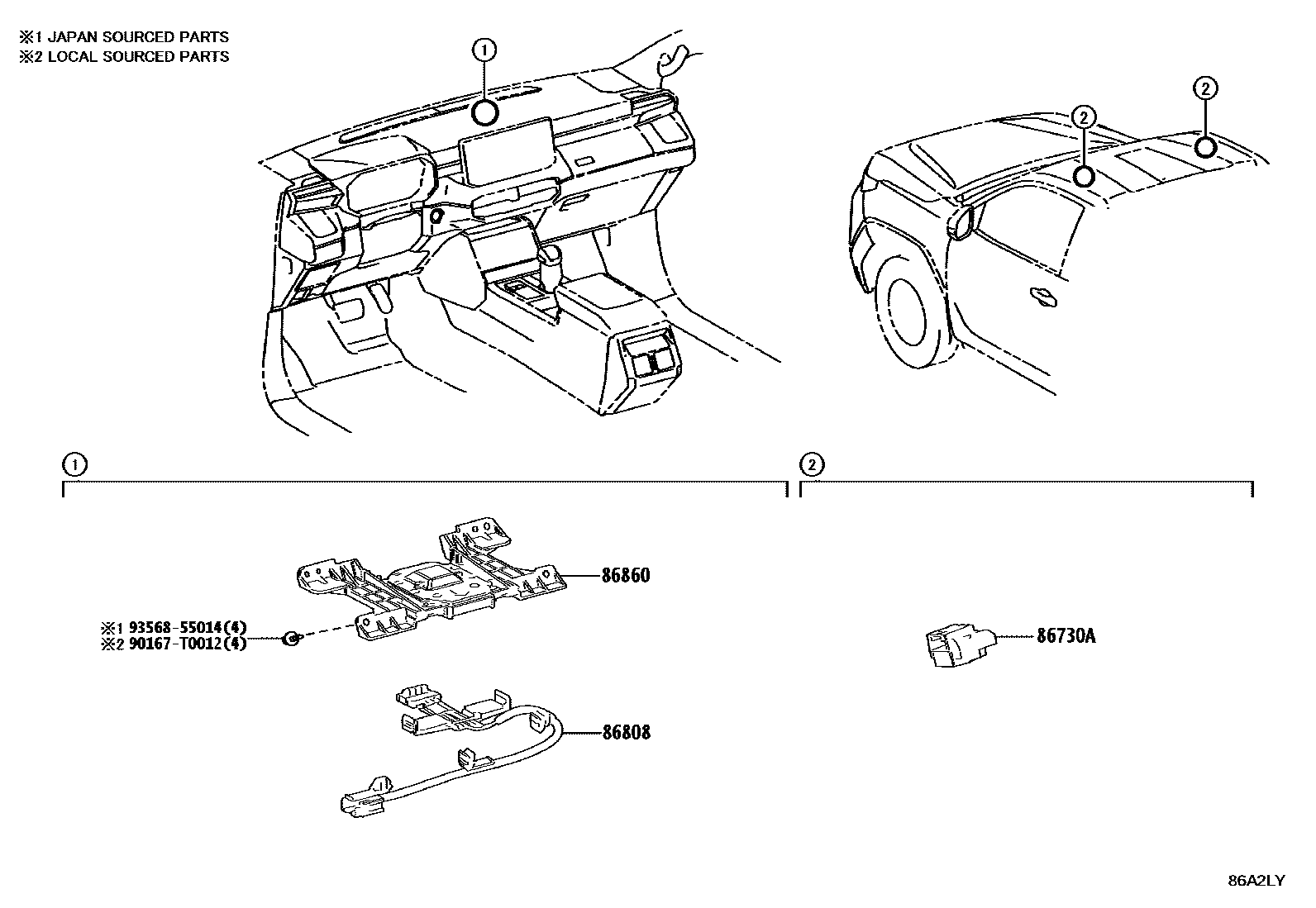 Toyota HILUX 导航和前监视器显示屏 EPC diagram — 86A2LY