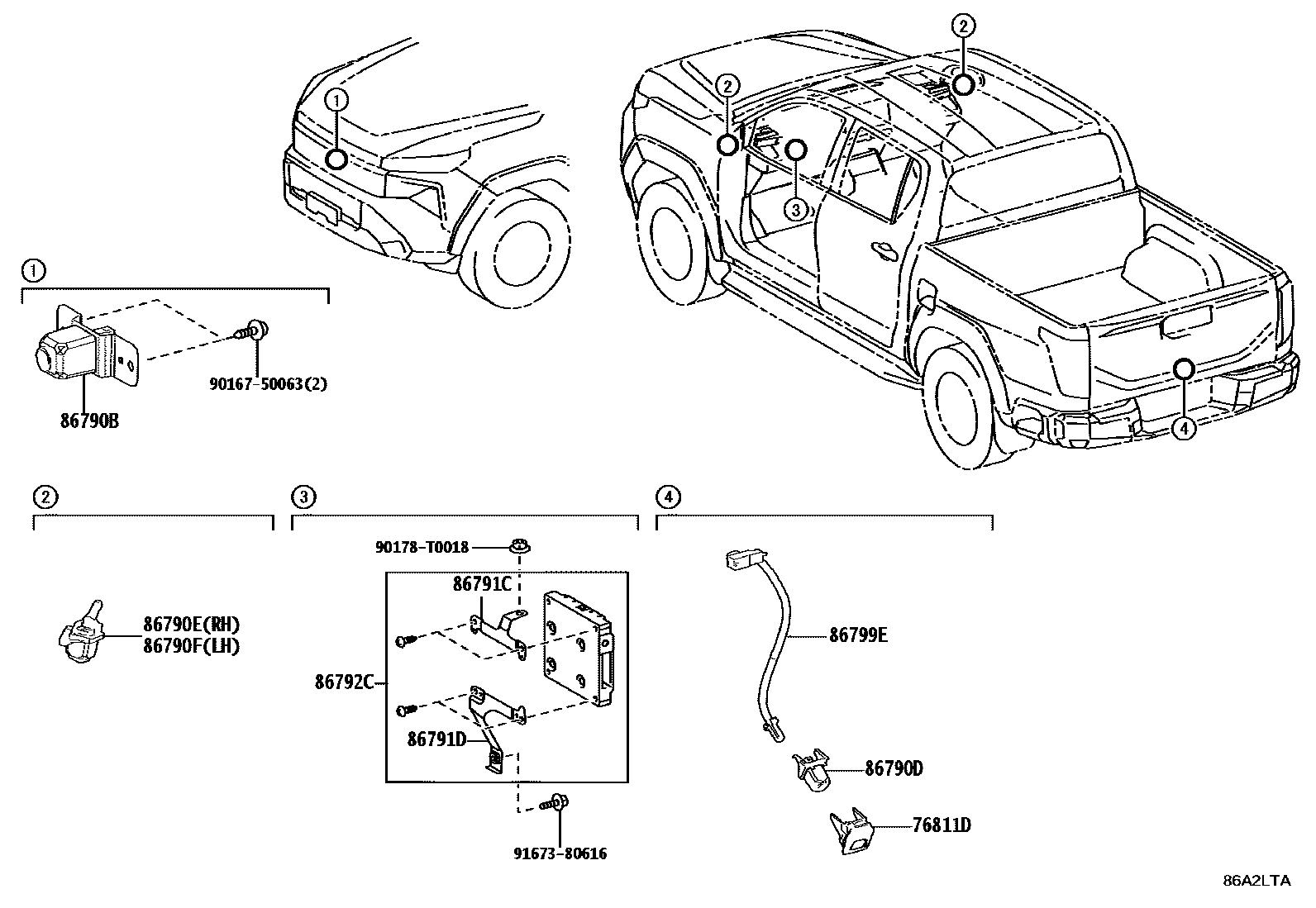 Toyota HILUX 倒车影像和摄像头 EPC diagram — 86A2LTA