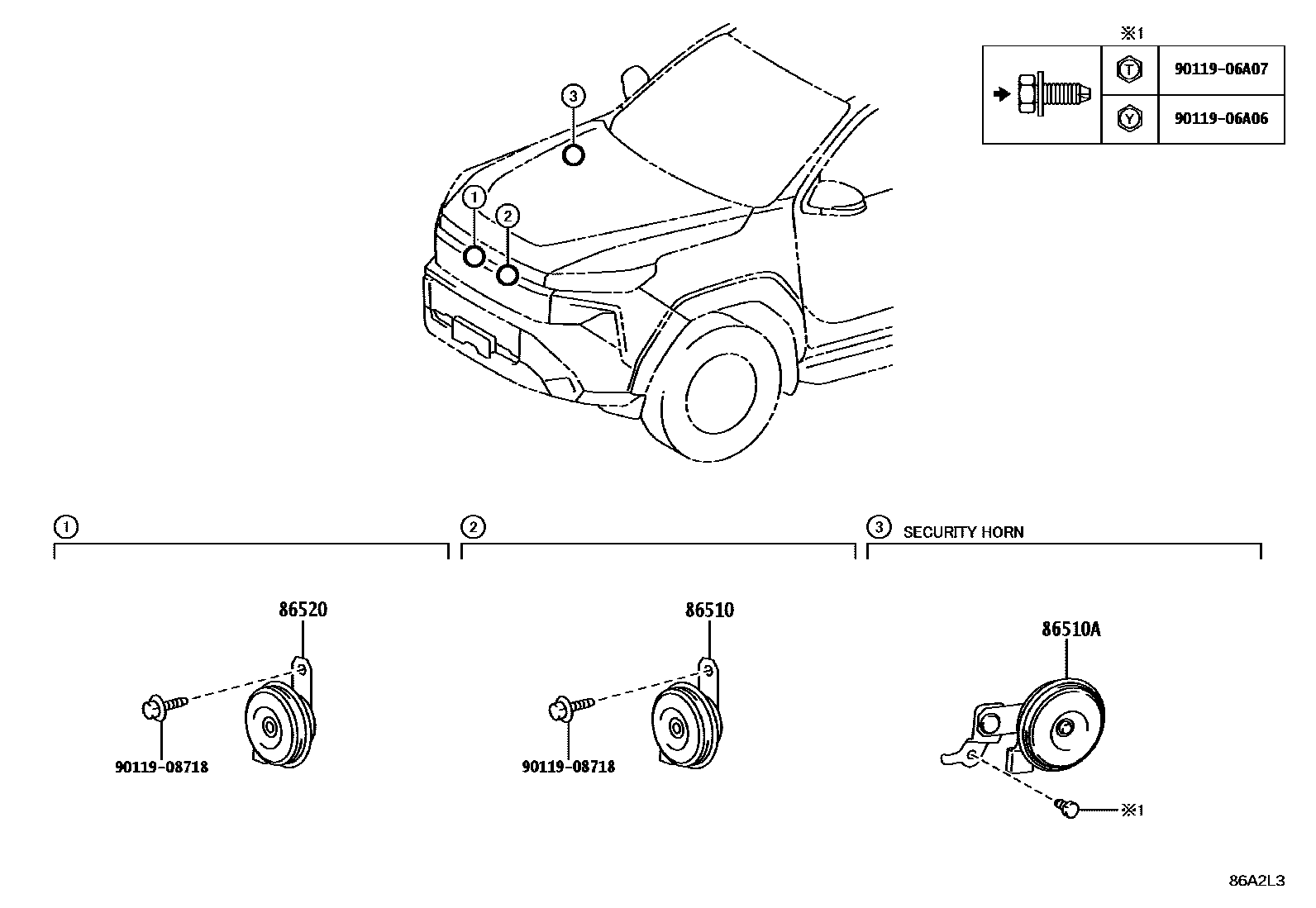 Toyota HILUX 喇叭 EPC diagram — 86A2L3